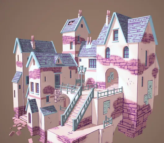 城堡 粉色房屋 二次元住宅 高楼 风格化模型 创意模型