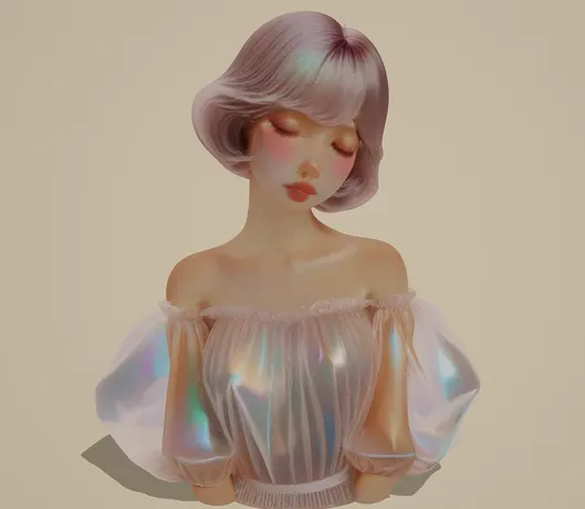 3D少女、写实风格、优雅梦幻，时尚主题，幻彩元素