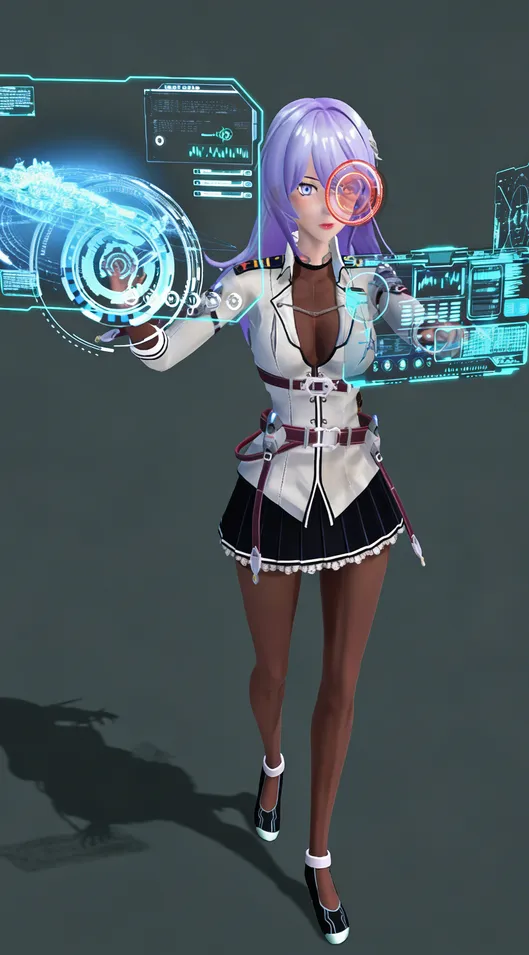 二次元风格3D科幻少女角色模型，创意设计