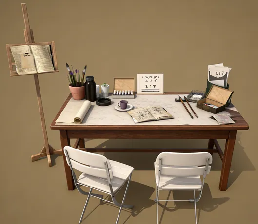 现代 书桌椅 书桌布局场景