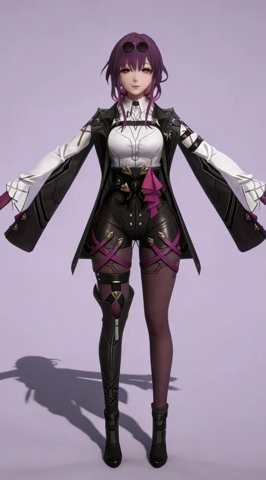 3D卡通风格紫黑粉白系可爱少女角色模型