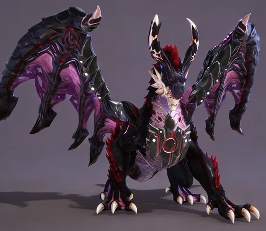 奇幻风格3D双头龙生物模型，创意设计