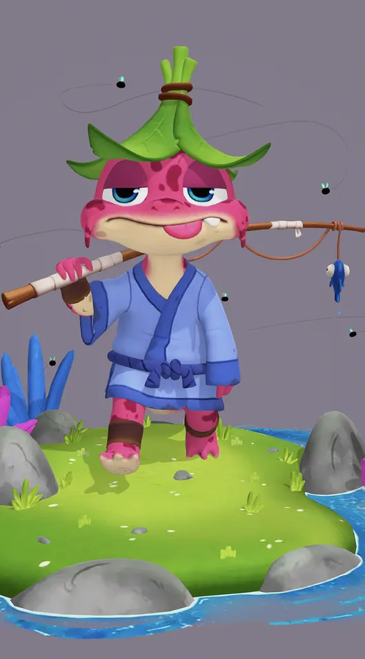 3D卡通风格奇幻蜥蜴角色场景模型，创意设计