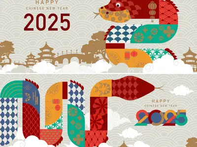 2025年蛇年大吉春节节日宣传活动插画海报模板AI素材