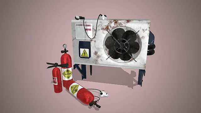 一个写实废土风格的3D工业设备组合模型