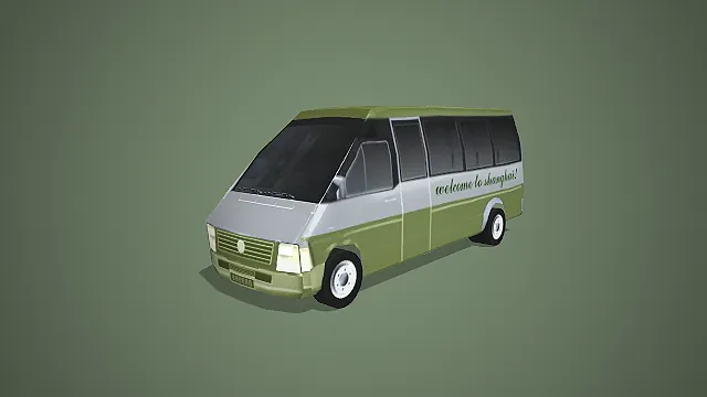 绿灰拼色上海欢迎款客运面包车 3D 模型