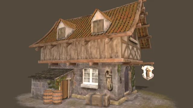 中世纪酒馆建筑场景房屋