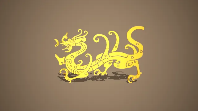 战国蟠螭龙纹单体 3D 低多边形国风装饰场景模型