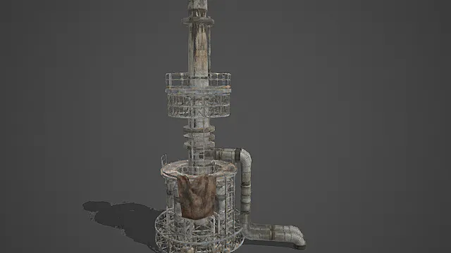 废土风格工业螺旋塔设施3D模型