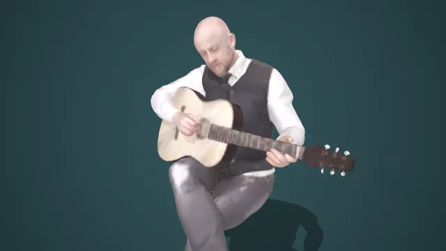 男性休闲正装坐姿弹奏吉他姿态 3D 角色模型