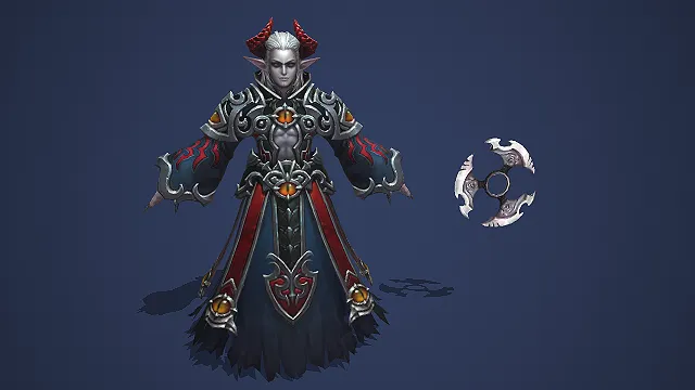 卡通 Q 版银发恶魔角精灵法师带魔刃轮刃 3D 游戏角色模型
