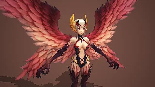红羽双翅妖冶女妖精灵鸟身女妖 BOSS3D 游戏模型