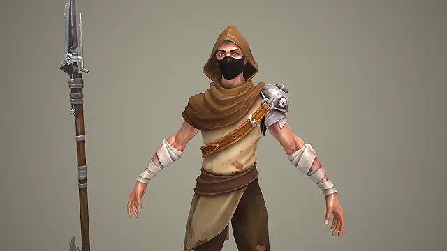 卡通风格蒙面沙漠长矛手角色 3D 模型 做旧战损款