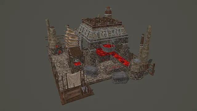 中世纪冶铸风格熔岩锻造厂模型