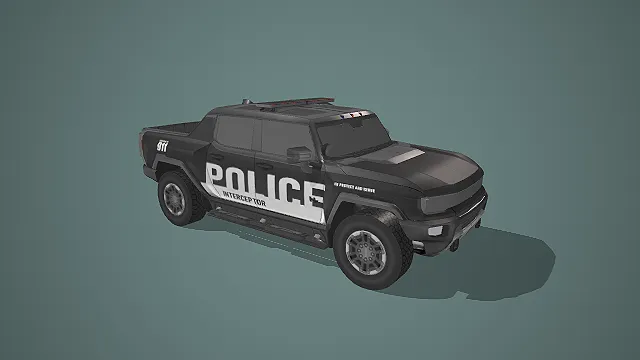 深灰警用拦截皮卡带车顶警灯与 911 标识 3D 模型