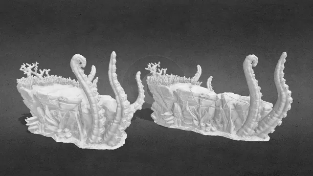 珊瑚礁章鱼怪(整体和拆分件)_obj