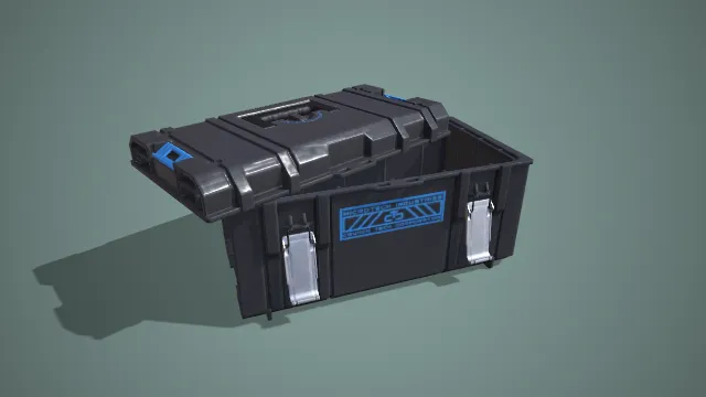 黑蓝配色翻盖式带锁扣工业储物工具箱 3D 模型