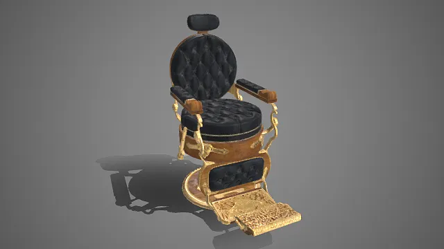 复古奢华风格  理发椅  黑皮软垫  金色雕花装饰  精致华丽  理发店  