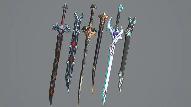 暗黑仙魔长剑游戏武器套装3D模型