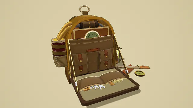 3D卡通风格探险背包模型，创意设计（3D背包、卡通风格、探险风，背包设计主题）