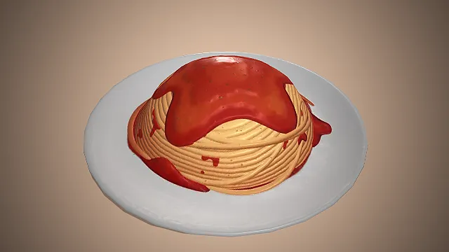 一份卡通风格的经典的番茄酱意面模型