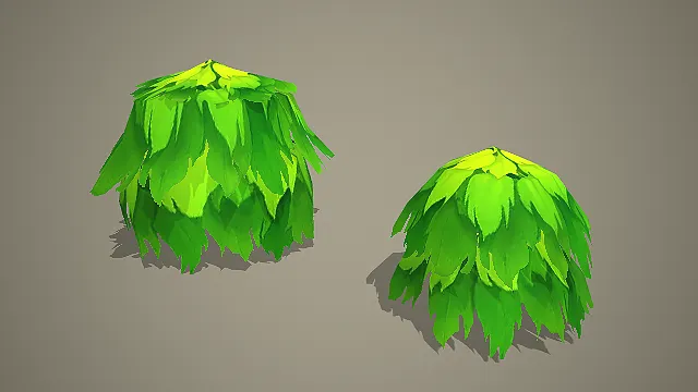 低模两丛绿叶灌木模型 游戏自然场景植被素材