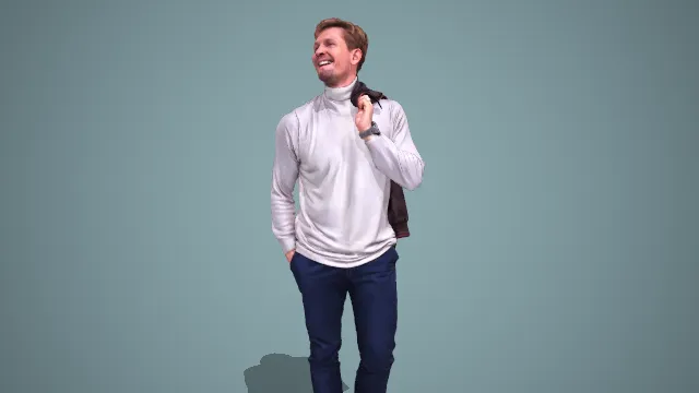 浅灰高领衫配蓝裤男士简约休闲站姿 3D 模型