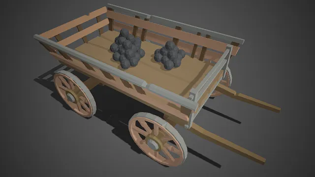 低多边形  木轮车  复古  货运工具  板车  运输类  