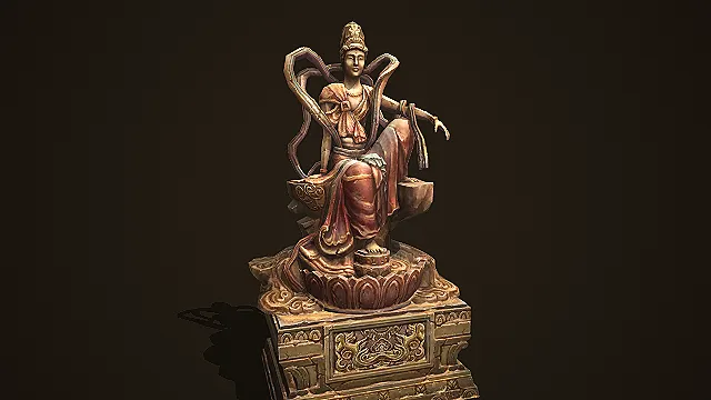 古风彩绘菩萨造像场景摆件 3D 模型