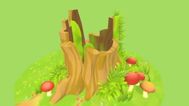 长有苔藓的树桩蘑菇菌类草丛植物场景