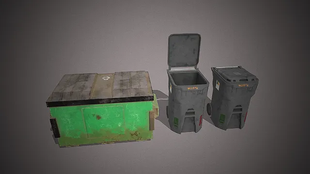一套写实风格的垃圾桶3D模型