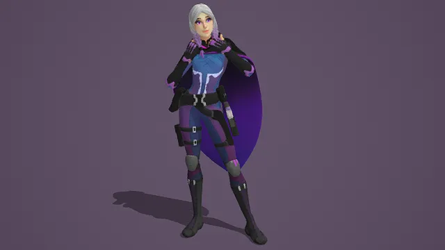 3D卡通风格女猎手角色模型，创意设计（3D角色、卡通风格、奇幻战斗风，角色设计主题）