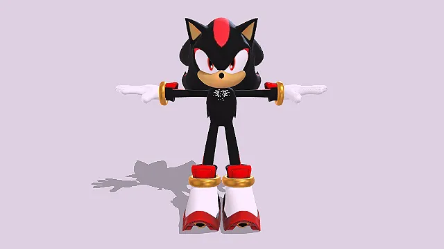 《刺猬索尼克》Shadow the Hedgehog（夏特）卡通人物角色T-pose 3D模型