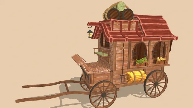 卡通风格化的大篷车马车木头