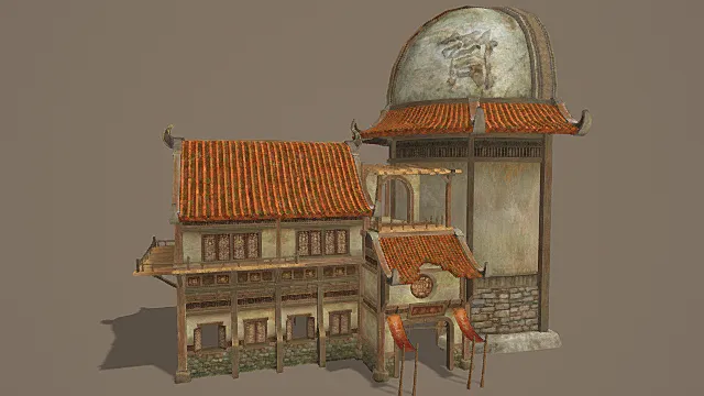 国风古风风格街巷商铺模型