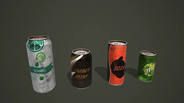 多品类破旧饮料易拉罐套装 3D 模型