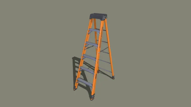 橙黑双色人字梯 3D 低多边形登高工具模型