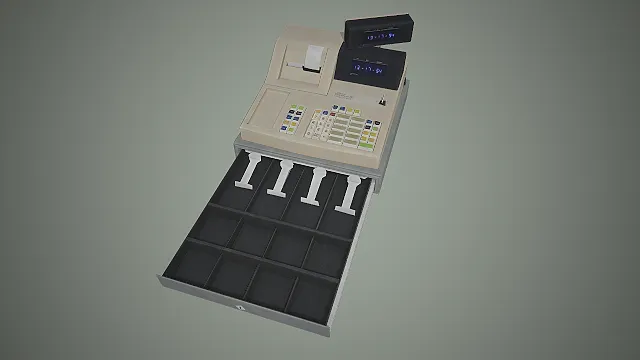 双屏收银机  商业设备模型  抽屉式钱箱  双显示屏