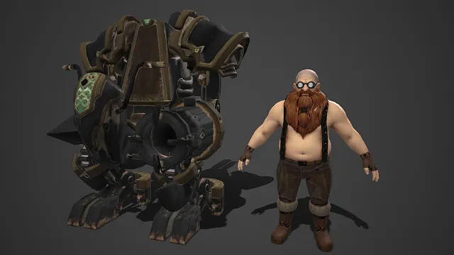 矮人工匠  工装吊带裤  工业磨损质感  造型粗犷  机械造物  重装机甲  工业朋克