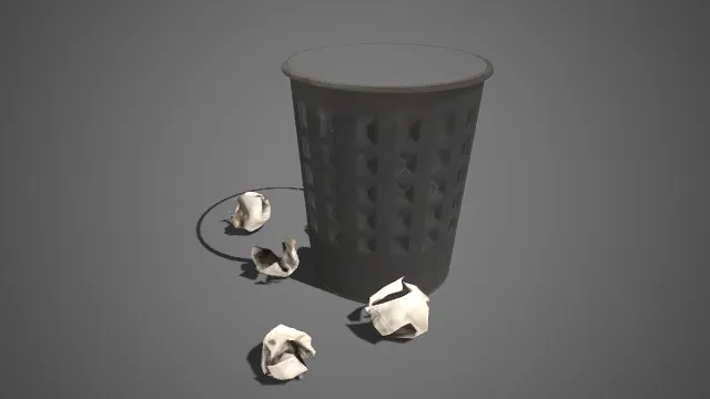 办公场景  垃圾桶   菱形纹路  镂空  轻微磨  废纸  凌乱  造型简洁  生活气息