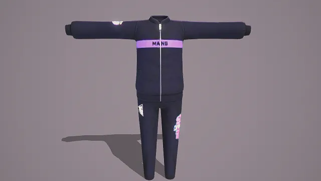 深色运动套装个性装饰设计潮流穿搭3D服装模型