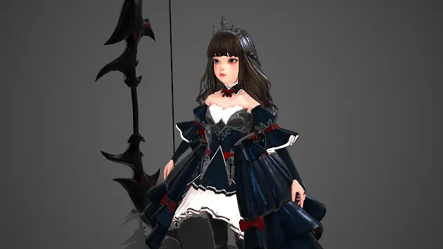 哥特风  洛丽塔  尖刺长弓  冷艳氛围感  精灵少女  3D 游戏角色