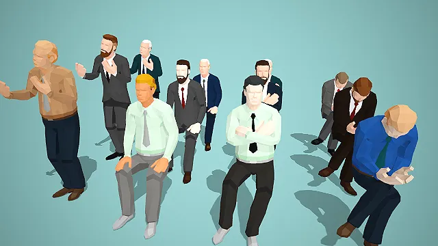 商务男性松弛蹲坐姿态角色集群场景人物模型