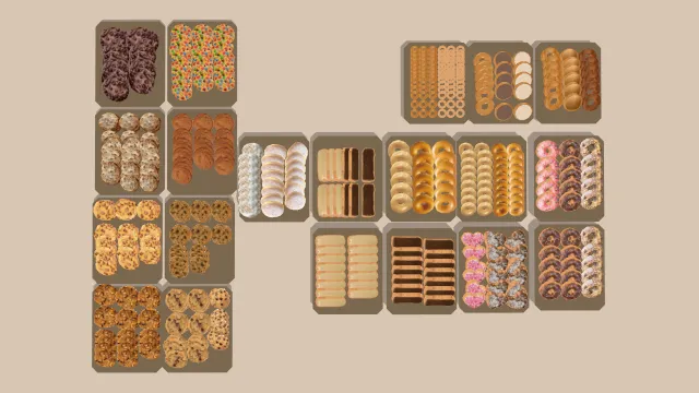 一大盘子饼干面包堆甜点烘焙食物