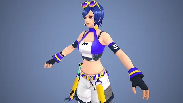 动漫风格  3D 女性角色建模  蓝发少女  潮流时尚  机能风装束  活力少女  