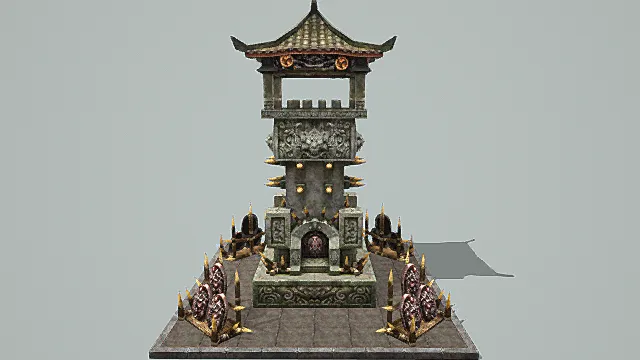 卡通风格中式暗黑防御哨塔3D模型