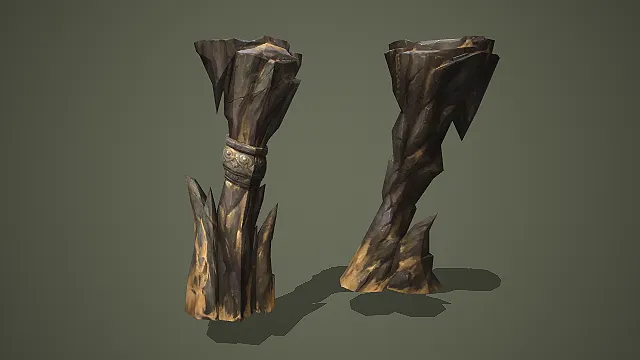 低模两款风格石柱 3D 模型 游戏场景暗黑风岩石立柱素材