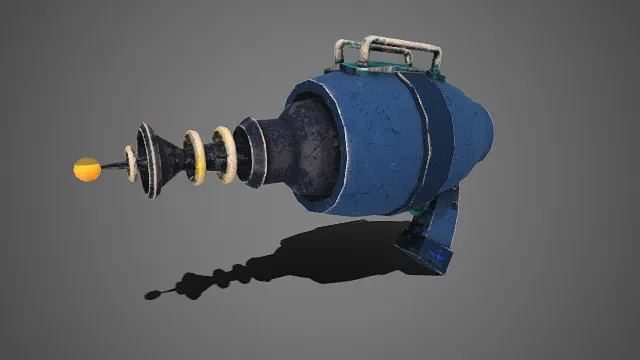 废土科幻风格  能量炮武器  金属质感  环状能量导件  改装武器  磨损痕迹