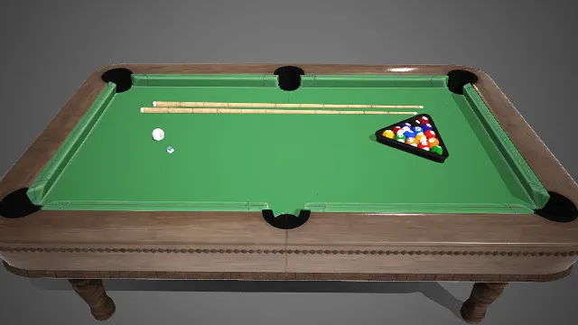 台球桌  雕花装饰  球杆  三角框  休闲娱乐  室内