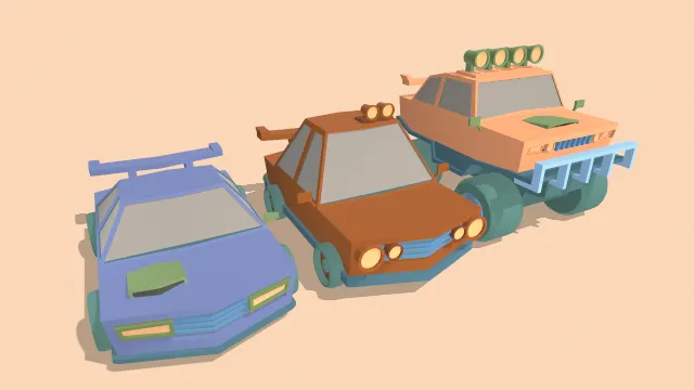 低多边形卡通风格汽车模型卡车跑车